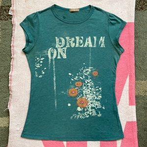 Vintage Blue floral “Dream On” shirt. Very unique, slightly puffy sleeves.